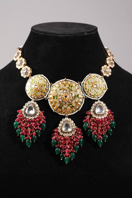 Amaara Jewels_Red Beads Grapevine Tassel Necklace Set _at_Aza_Fashions