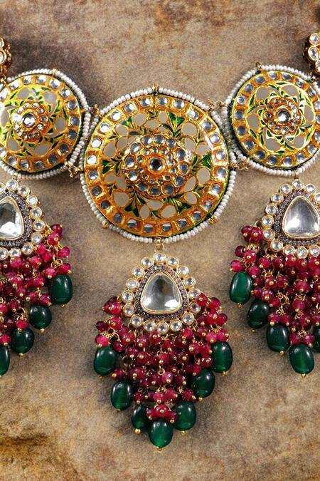 Buy_Amaara Jewels_Red Beads Grapevine Tassel Necklace Set 