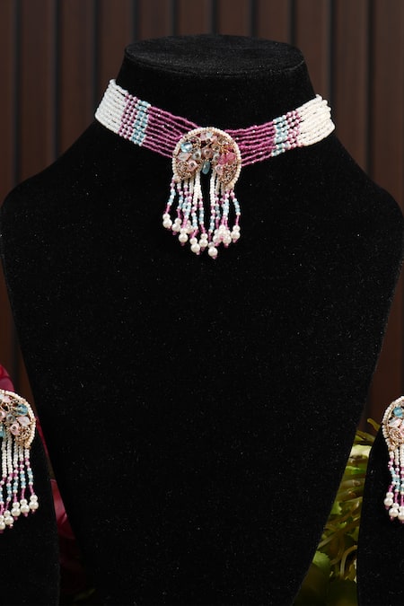 Amaara Jewels Stone & Bead Embellished Necklace Set 