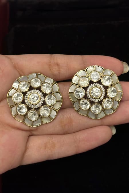 Amaara Jewels Mother Of Pearl Embellished Floral Studs 