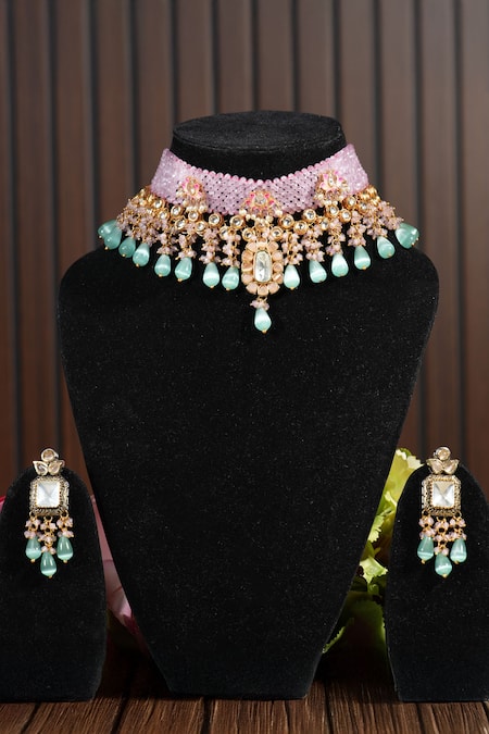 Amaara Jewels Polki Stone Embellished Necklace Set 