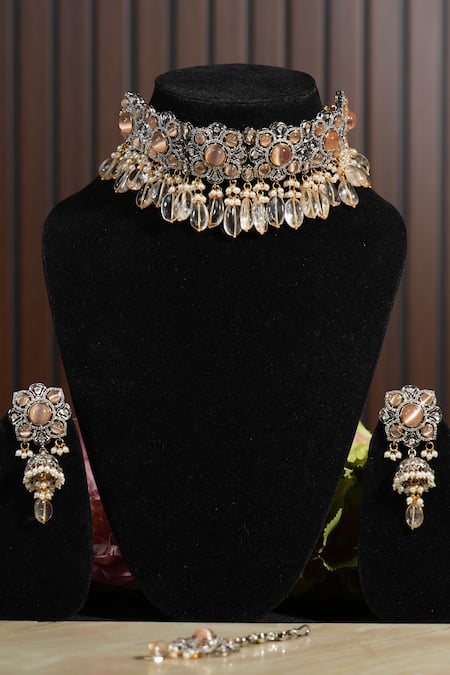 Amaara Jewels Gold Plated Stone And Bead Embellished Necklace Set 