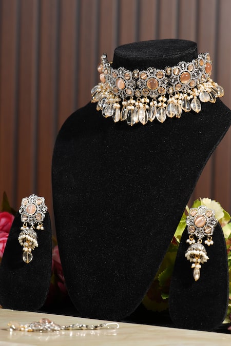 Shop_Amaara Jewels_Gold Plated Pearls, Stones And Bead Embellished Necklace Set _Online_at_Aza_Fashions