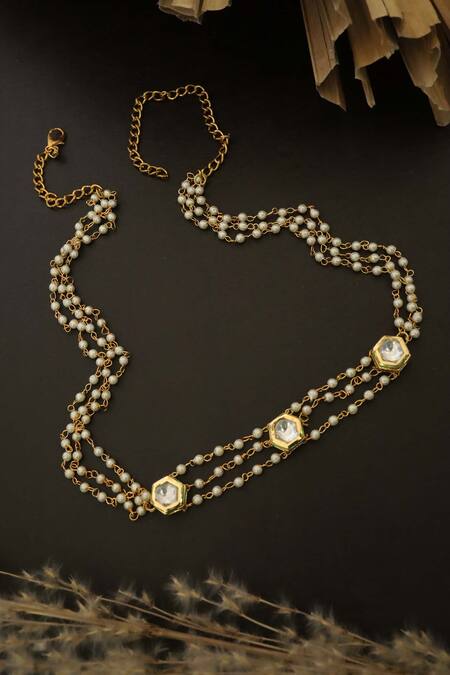 Do Taara_Gold Plated Kundan Pearl Head Band _Online_at_Aza_Fashions