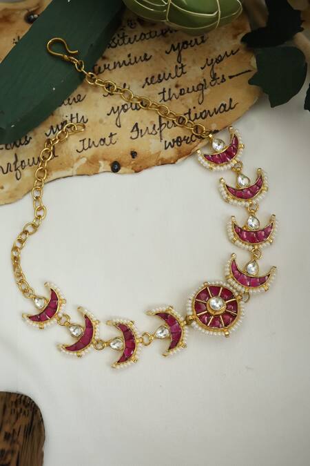 Shop_Do Taara_Red Stone Half Moon Choker _at_Aza_Fashions