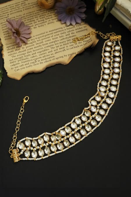 Shop_Do Taara_Gold Plated Kundan Double Layer Choker _at_Aza_Fashions
