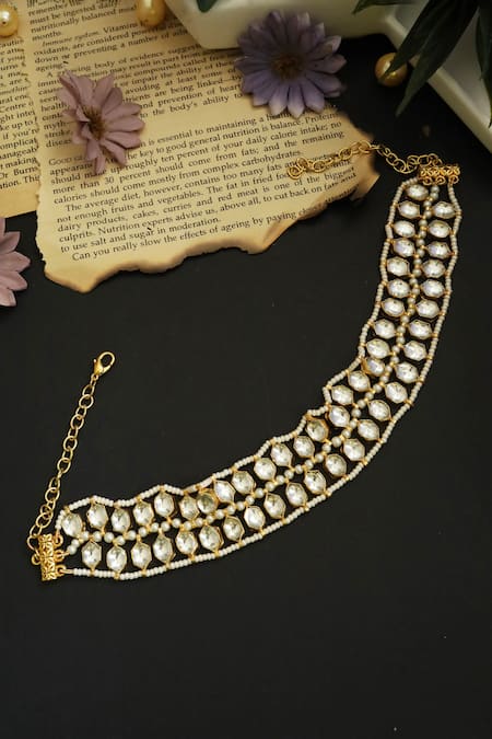 Do Taara_Gold Plated Kundan Double Layer Choker _Online_at_Aza_Fashions