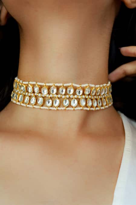 Buy_Do Taara_Gold Plated Kundan Double Layer Choker _Online_at_Aza_Fashions