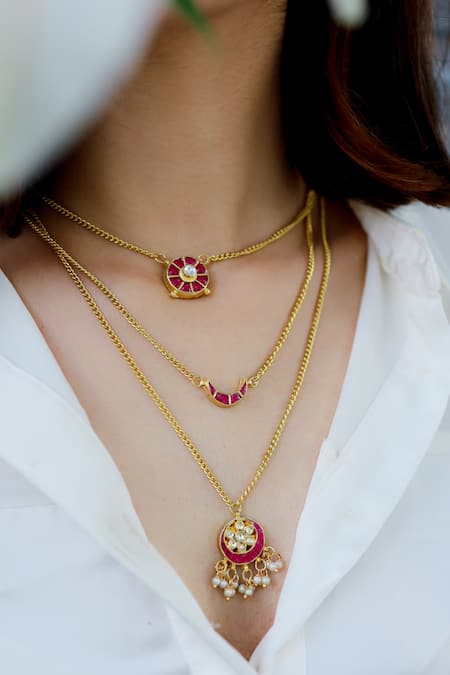 Do Taara Kundan Crecent Layered Necklace 