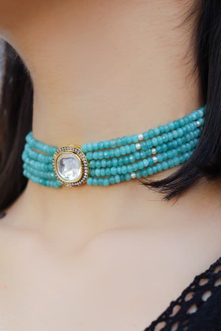 Do Taara_Green Kundan Onyx Choker _Online_at_Aza_Fashions