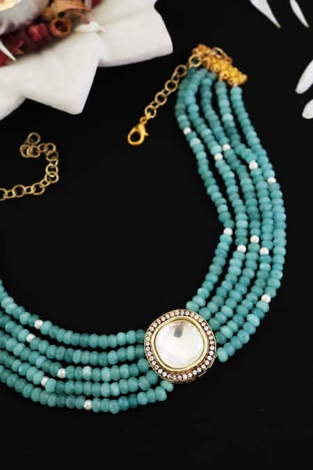 Buy_Do Taara_Green Kundan Onyx Choker _Online_at_Aza_Fashions