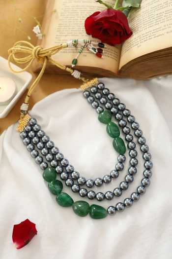 Shop Do Taara Grey Stone Pearl Layered Necklace at Aza Fashions Shop_Do Taara_Grey Stone Pearl Layered Necklace _at_Aza_Fashions