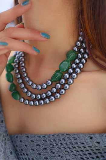 Do Taara Grey Stone Pearl Layered Necklace Online at Aza Fashions Do Taara_Grey Stone Pearl Layered Necklace _Online_at_Aza_Fashions