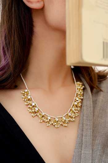 Do Taara Gold Plated Kundan Drop Tassel Necklace Online at Aza Fashions Do Taara_Gold Plated Kundan Drop Tassel Necklace _Online_at_Aza_Fashions