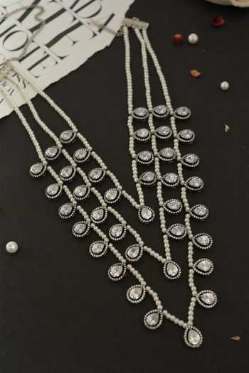 Shop Do Taara Silver Plated Cubic Zirconia Embellished Layered Necklace at Aza Fashions Shop_Do Taara_Silver Plated Cubic Zirconia Embellished Layered Necklace _at_Aza_Fashions