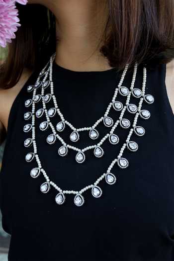 Do Taara Silver Plated Cubic Zirconia Embellished Layered Necklace Online at Aza Fashions Do Taara_Silver Plated Cubic Zirconia Embellished Layered Necklace _Online_at_Aza_Fashions