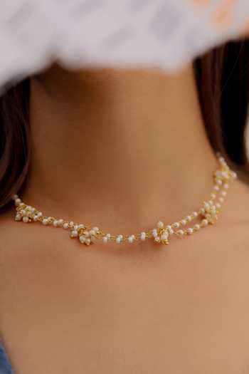 Do Taara_Gold Plated Kundan And Pearl Embellished Chain _Online_at_Aza_Fashions