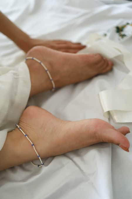 Do Taara_White Pearls, Stones And Embellished Anklets - Set Of 2 _Online_at_Aza_Fashions