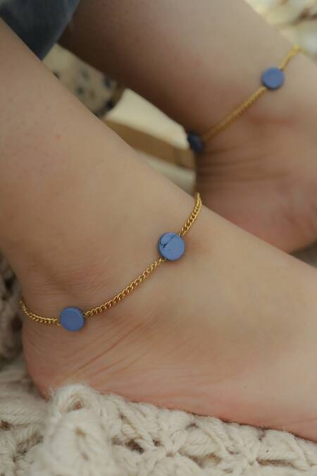 Do Taara Blue Pearls, Stones Natural Embellished Anklets - Set Of 2 Online at Aza Fashions Do Taara_Blue Pearls, Stones Natural Embellished Anklets - Set Of 2 _Online_at_Aza_Fashions