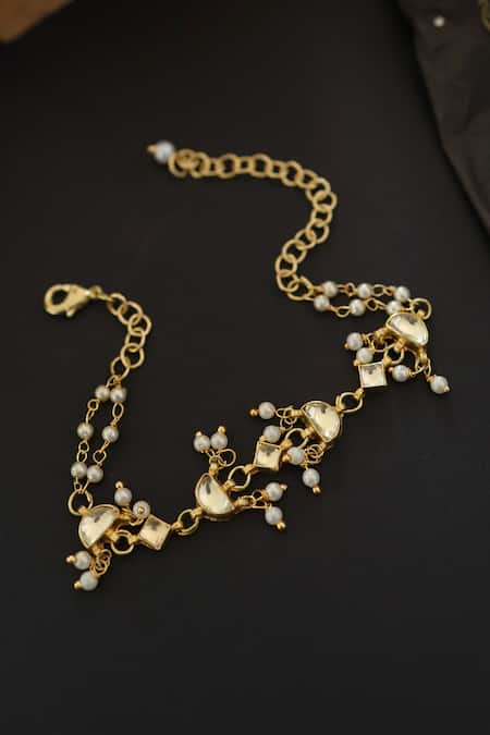Do Taara Gold Plated Pearls, Diamonds Kundan Encrusted Bracelet Online at Aza Fashions Do Taara_Gold Plated Pearls, Diamonds Kundan Encrusted Bracelet _Online_at_Aza_Fashions