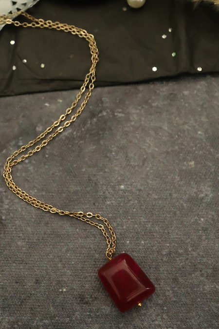 Do Taara_Red Stone Embellished Pendant Necklace _Online_at_Aza_Fashions