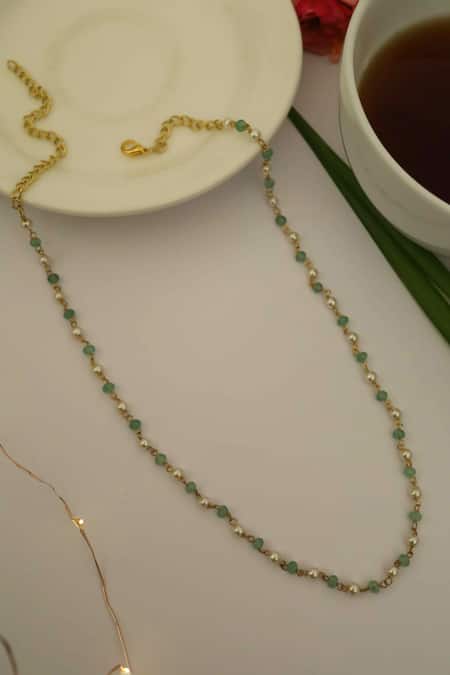 Do Taara_Blue Pearl And Onyx Stone Embellished Chain _Online_at_Aza_Fashions