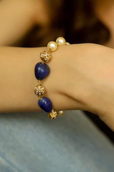 Do Taara Blue Pearls, Stones And Embellished Bracelet Online at Aza Fashions Do Taara_Blue Pearls, Stones And Embellished Bracelet _Online_at_Aza_Fashions