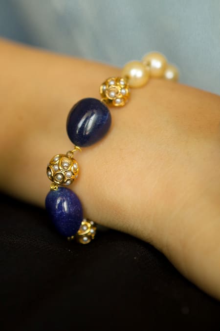 Buy Do Taara Blue Pearls, Stones And Embellished Bracelet Online at Aza Fashions Buy_Do Taara_Blue Pearls, Stones And Embellished Bracelet _Online_at_Aza_Fashions