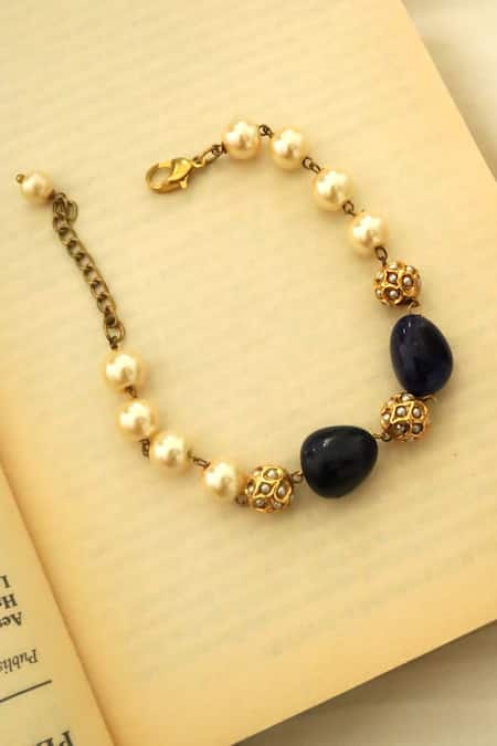Shop Do Taara Blue Pearls, Stones And Embellished Bracelet Online at Aza Fashions Shop_Do Taara_Blue Pearls, Stones And Embellished Bracelet _Online_at_Aza_Fashions