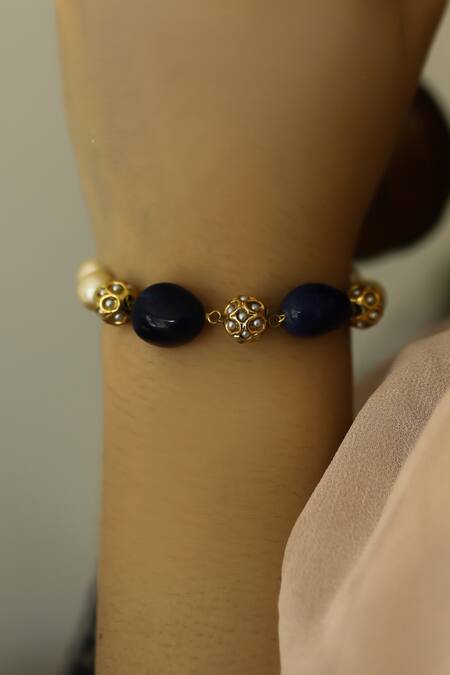 Do Taara Blue Pearls, Stones And Embellished Bracelet at Aza Fashions Do Taara_Blue Pearls, Stones And Embellished Bracelet _at_Aza_Fashions