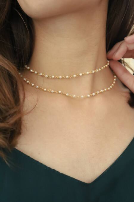 Do Taara_Gold Plated Pearl Embellished Layered Necklace _Online_at_Aza_Fashions