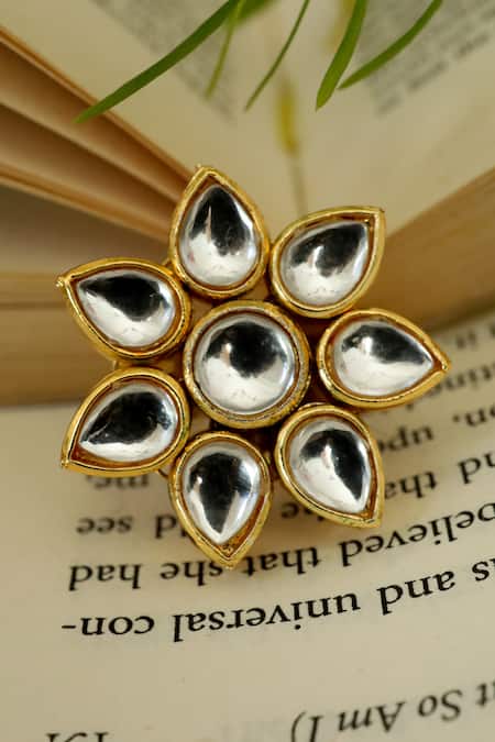 Shop Do Taara Gold Plated Imitation Diamonds Kundan Embellished Ring at Aza Fashions Shop_Do Taara_Gold Plated Imitation Diamonds Kundan Embellished Ring _at_Aza_Fashions