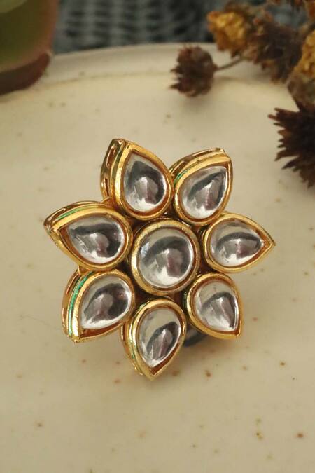 Do Taara Gold Plated Imitation Diamonds Kundan Embellished Ring Online at Aza Fashions Do Taara_Gold Plated Imitation Diamonds Kundan Embellished Ring _Online_at_Aza_Fashions