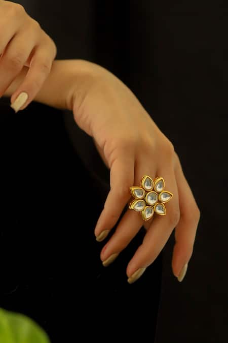 Buy Do Taara Gold Plated Imitation Diamonds Kundan Embellished Ring Online at Aza Fashions Buy_Do Taara_Gold Plated Imitation Diamonds Kundan Embellished Ring _Online_at_Aza_Fashions
