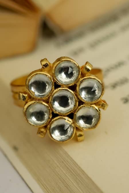 Shop_Do Taara_Gold Plated Kundan Studded Ring _at_Aza_Fashions