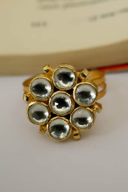 Buy_Do Taara_Gold Plated Kundan Studded Ring _Online_at_Aza_Fashions
