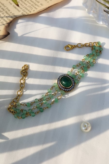 Shop_Do Taara_Green Stones Onyx Studded Bracelet _at_Aza_Fashions