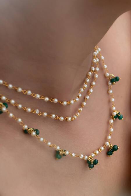 Do Taara_Gold Plated Pearl Studded Layered Necklace _Online_at_Aza_Fashions