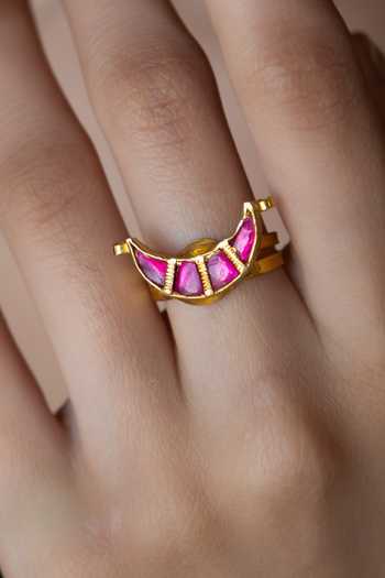 Do Taara_Pink Stones Half Crescent Shaped Ring _Online_at_Aza_Fashions