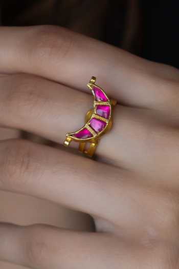 Buy_Do Taara_Pink Stones Half Crescent Shaped Ring _Online_at_Aza_Fashions