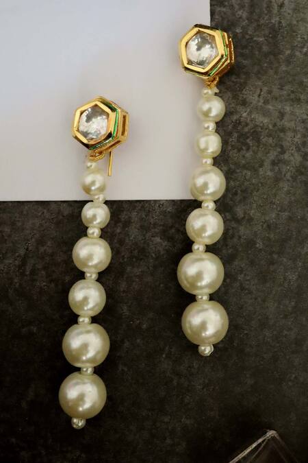 Do Taara White Pearls Kundan Stud Drop Danglers Online at Aza Fashions Do Taara_White Pearls Kundan Stud Drop Danglers _Online_at_Aza_Fashions