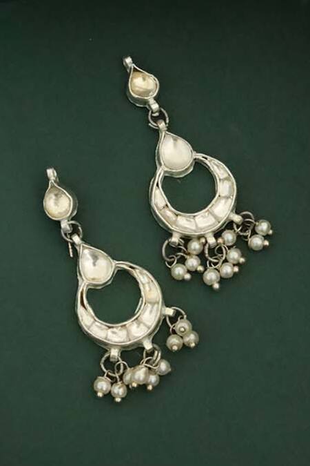 Do Taara Silver Plated Pearls, Gota Patti Chand Noor Kundan Embellished Chandbalis Online at Aza Fashions Do Taara_Silver Plated Pearls, Gota Patti Chand Noor Kundan Embellished Chandbalis _Online_at_Aza_Fashions