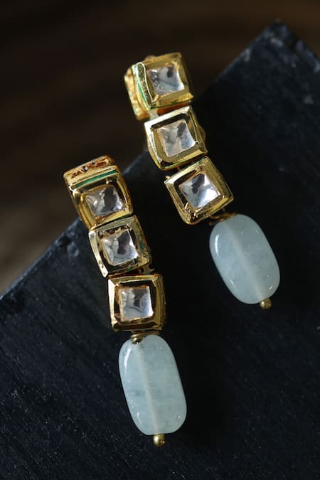 Shop Do Taara Blue Stones Quad Vine Kundan Embellished Drop Earrings at Aza Fashions Shop_Do Taara_Blue Stones Quad Vine Kundan Embellished Drop Earrings _at_Aza_Fashions