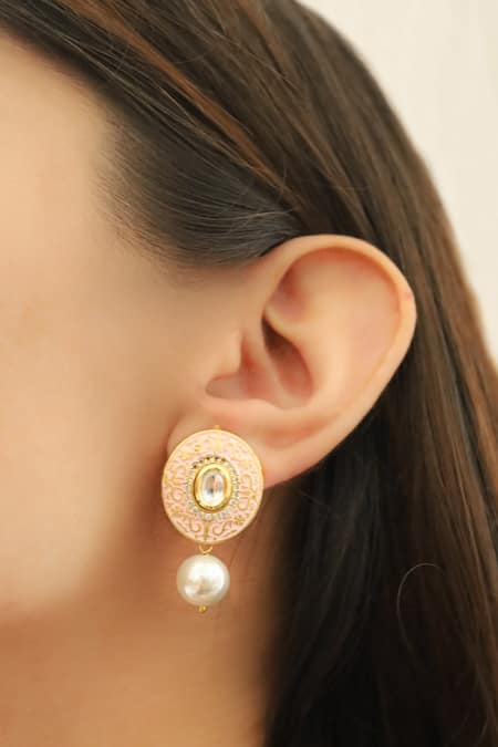 Do Taara Meenakari Embellished Bloom Pearl Drop Earrings 