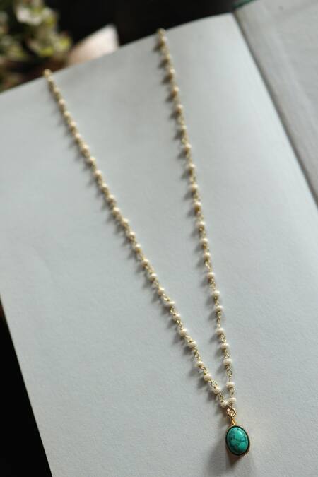 Do Taara_Blue Ida Turquoise Stone Embellished Pendant Necklace_Online_at_Aza_Fashions