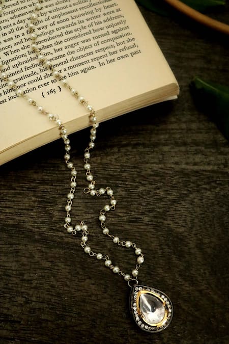 Do Taara Teardrop Polki & Cubic Zirconia Embellished Pendant Necklace