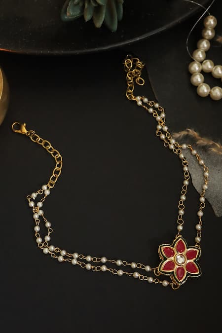 Do Taara_Red Floral Kundan Choker Necklace _Online_at_Aza_Fashions
