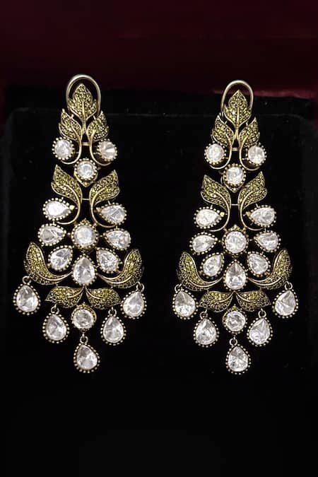 Amaara Jewels Polki Studded Floral Vine Earrings 