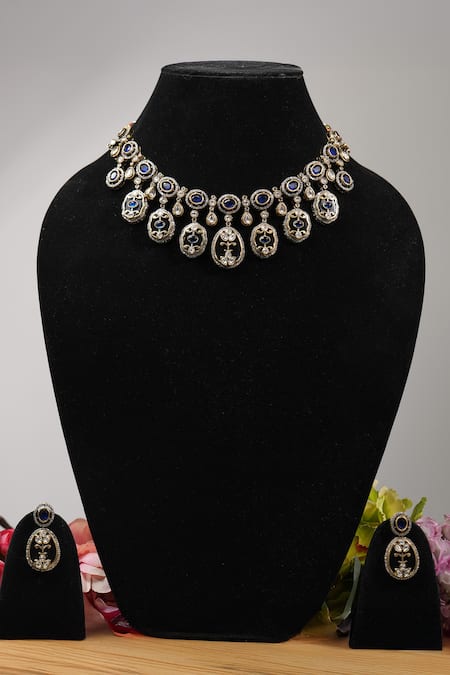 Amaara Jewels Stone Polki Embellished Floral Necklace Set 