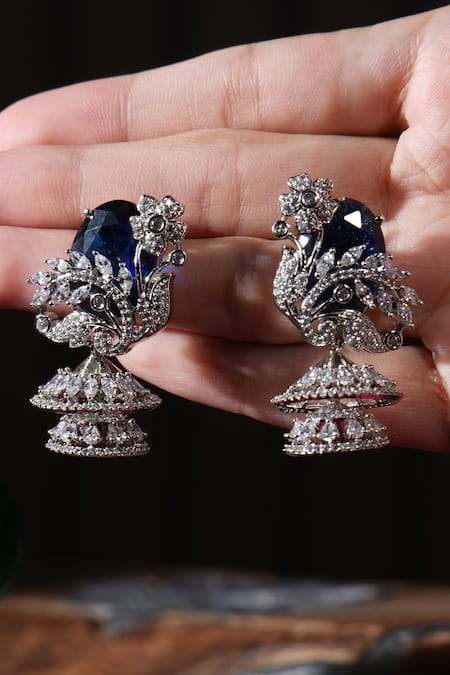 Amaara Jewels American Diamond & Stone Embellished Jhumkas 